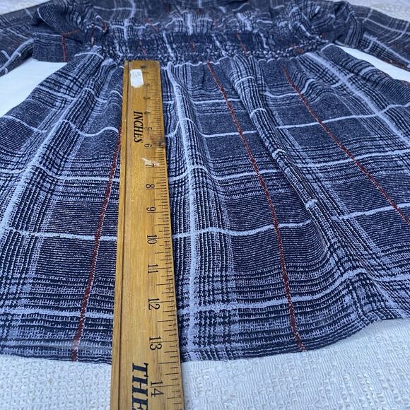 VERONICA M Mini Dress Sheer Plaid High Neck Smocked Bell Sleeves Womens S Black - Picture 9 of 11